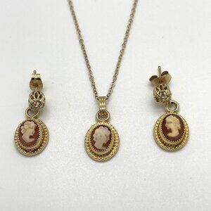 Vintage Cameo Necklace & Earring Set - Not Used - 12K GF